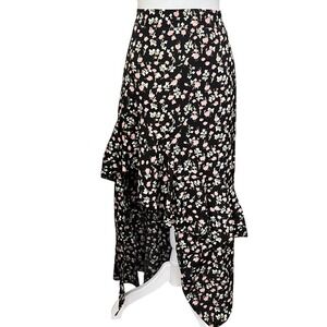 NWOT BTFBM Women's Black Floral Print High Low Ruffle Hem Skirt Size L